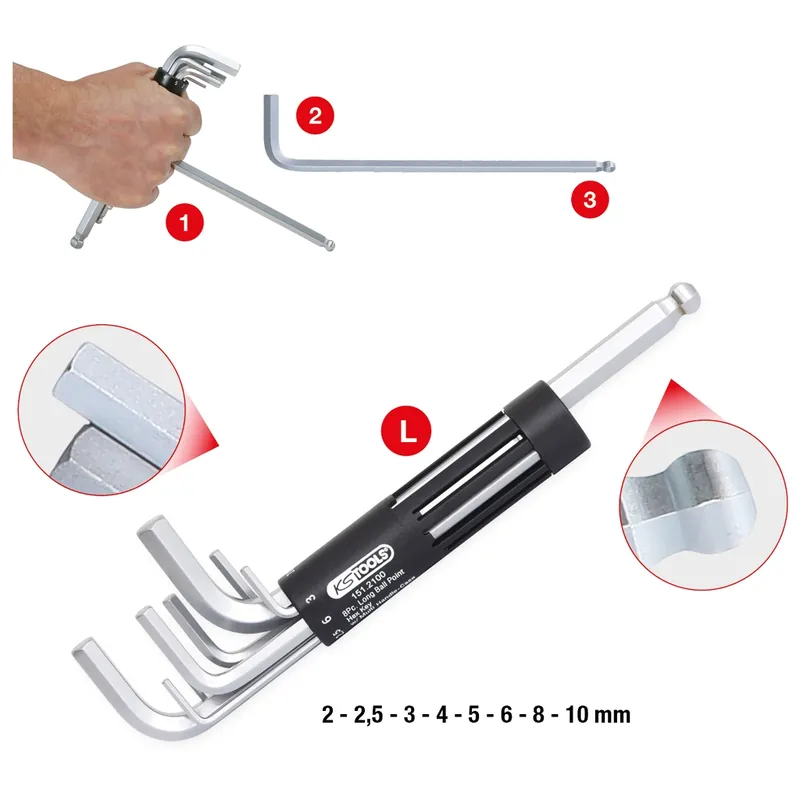 3-i-1 insex vinkelstiftnyckelsats. 8-delar. lång. kulhuvud Snabb frakt