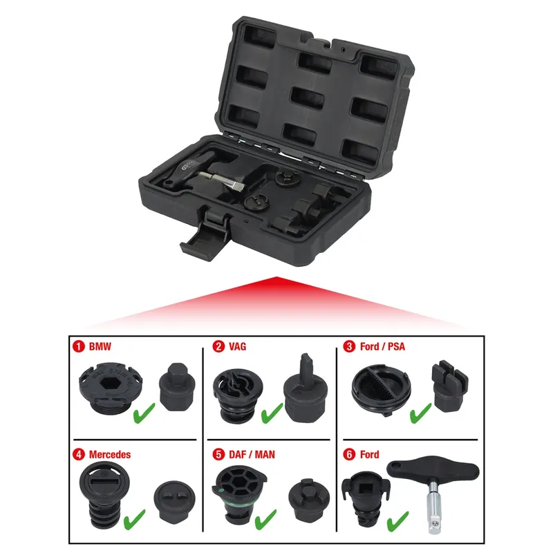 3/8" specialprofilsats för oljeservice med oljeavtappnings skruvar av plast. 6 delar Säker betalning