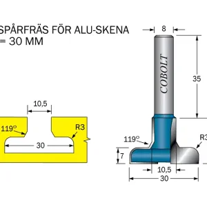 Cobolt T-Spårfräs D1=30 D2=10.5 R=3 L=20 S=8 Nedsatt pris