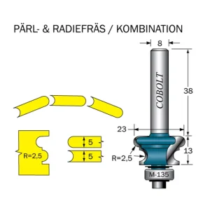 Cobolt Pärl- & Radiefräs R=2.5 L=13 S=8 I lager