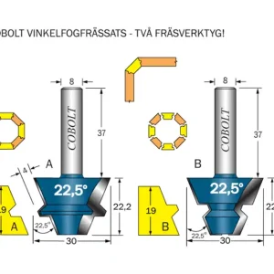 Beställ idag Cobolt Vinkelfogfräs-sats 22.5° L=19 S=8
