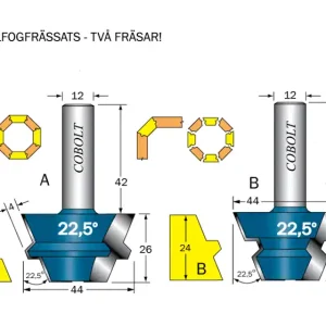 Nyhet Cobolt Vinkelfogfräs-sats 22.5° L=24 S=12