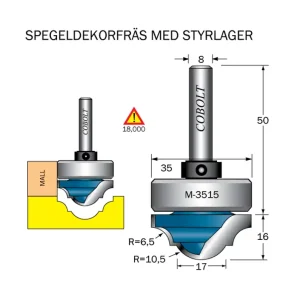 Erbjudandepris Cobolt Spegeldekorfräs D1=35 D2=17 R1=6.5 R2=10.5
