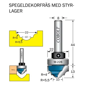 Erbjudandepris Cobolt Spegeldekorfräs D1=22 D2=10 R1=4 R2=5.5