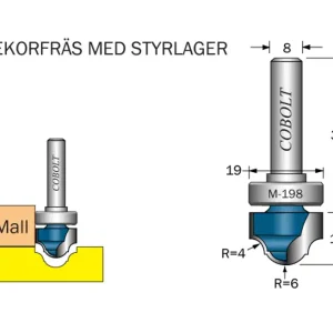 Cobolt Dekorfräs D=19 R1=4 R2=6 L=12 S=8 Populär