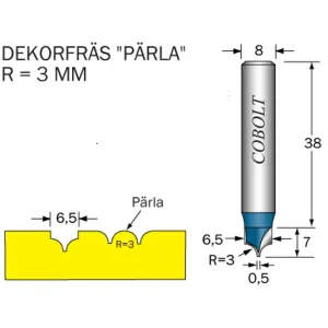 Cobolt Dekorfräs Pärla R=3 D=6.5 S=8 Snabb leverans