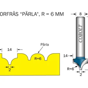 Cobolt Dekorfräs R=6 D=14 S=8 Fynd
