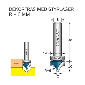 Cobolt Dekorfräs Pärla R=6 D=14 S=8 Begränsat antal