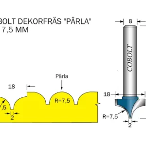 Cobolt Dekorfräs Pärla D=18 R=7.5 S=8 Köp nu
