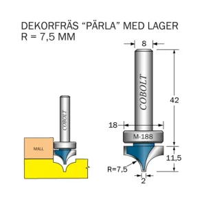 Lägg i varukorgen Cobolt Dekorfräs Pärla D=18 R=7.5 S=8