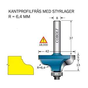 Nedsatt pris Cobolt Kantprofilfräs R=6.4 L=18 F=14.5 D=42 S=8