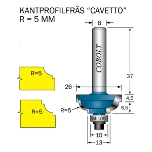 Cobolt Kantprofilfräs CAVETTO R=5 L=11 F=8 D=26 S=8 Lågt pris