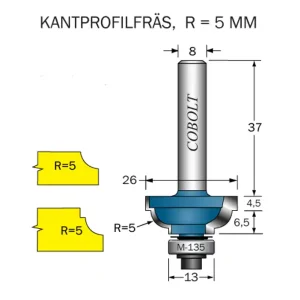 Cobolt Kantprofilfräs CAVETTO R=5 L=11 F=6.5 D=26 S=8 Outlet