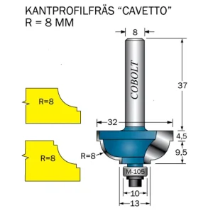 Beställ idag Cobolt Kantprofilfräs CAVETTO R=8 L=14 F=11 D=32 S=8