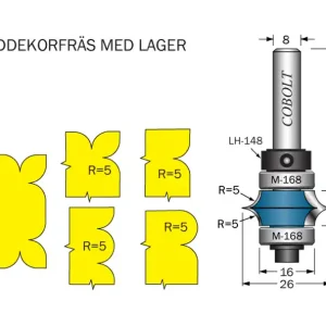 Cobolt Siddekorfräs R=5 F=10 L=10 D=26 S=8 Begränsad tid