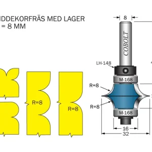 Populärt val Cobolt Siddekorfräs R=8 F=16 L=16 D=32 S=8