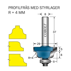 Cobolt Profilfräs dubbelradie R=4 L=13 F=8 D=29 S=8 Rabatt