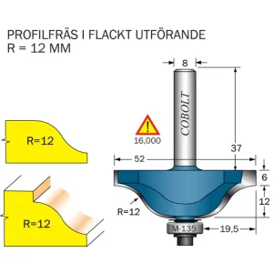 Endast idag Cobolt Profilfräs dubbelradie R=12 L=18 F=19.5 D=52 S=8