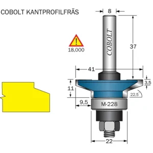 Cobolt Kantprofilfräs 22.5° D=41 L=11 F=9.5 S=8 Endast idag
