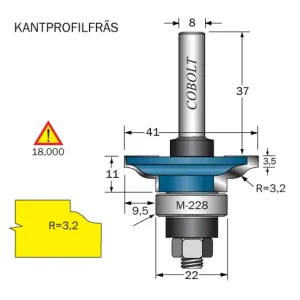 Reapris Cobolt Kantprofilfräs R=3.2 D=41 L=11 F=9.5 S=8