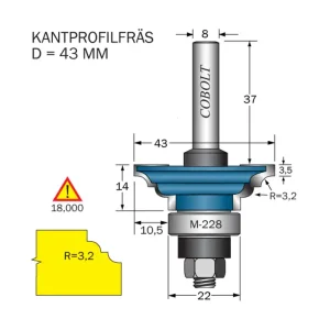 Begränsat erbjudande Cobolt Kantprofilfräs R=3.2 D=43 L=14 F=10.5 S=8