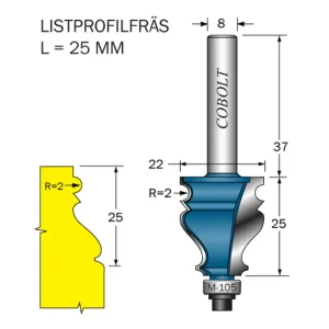 Trygg betalning Cobolt Listprofilfräs D=22 L=25 R=2 S=8