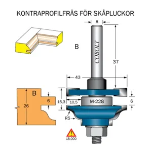 Cobolt Kontraprofilfräs B skåplucka R=5 D=43 Not=6 S=8 Begränsad tid