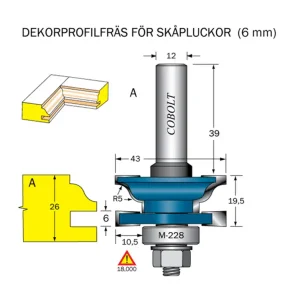 Begränsat erbjudande Cobolt Dekorprofilfräs A skåplucka D=43 D=43 Not=6 S=12
