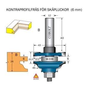 Cobolt Kontraprofilfräs B skåplucka D=43 D=43 Not=6 S=12 I lager