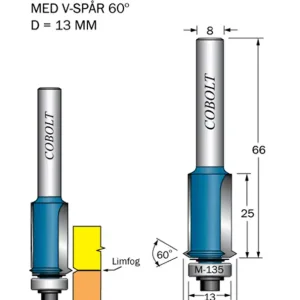 Cobolt Kantfräs med V-spår D=13 L=25 S=8 Kampanjpris