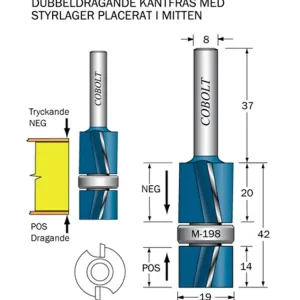 Cobolt Kantfräs med styrlager i mitten POS & NEG D=19 L=42 S=8 Nyhet