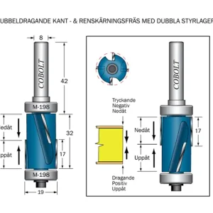 Begränsad tid Cobolt Kantfräs dubbeldragande D=19 L=32 TL=74 S=8 POS & NEG med dubbla lager