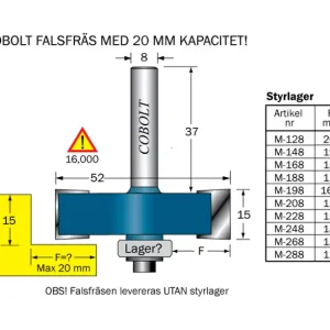 Extra rabatt Cobolt Falsfräs L=15 D=52 S=8 SL=37
