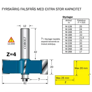 Billigare Cobolt Falsfräs Z=4 L=20 D=62 S=12 SL=42