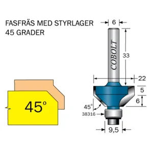 Kampanj Cobolt Fasfräs 45° L=6 D=22 S=6