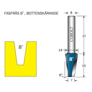 Utförsäljning Cobolt Fasfräs 8° L=25 D1=14 D2=7 S=8
