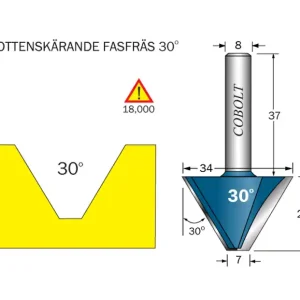 Cobolt Fasfräs 30° L=23 D1=34 D2=7 S=8 Fri frakt