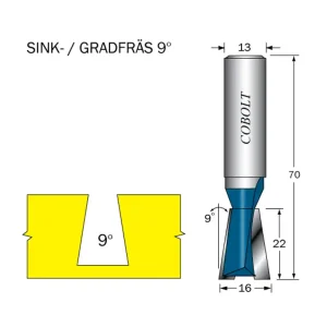 Cobolt Sinkfräs 9° D=16 L=22 TL=70 S=13 Bästa pris