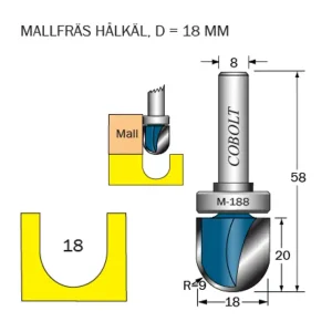 Cobolt Mallfräs hålkäl R=9 D=18 L=20 TL=58 S=8 Lägg i varukorgen