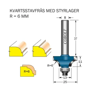Cobolt Kvartsstavfräs R=6 D=25 L=11 S=8 Rabatt