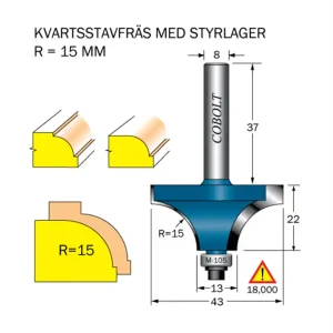 Begränsat erbjudande Cobolt Kvartsstavfräs R=15 D=43 L=22 S=8