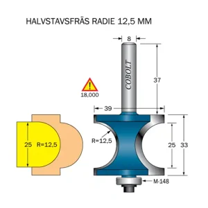 Beställ idag Cobolt Halvstavfräs R=12,5 L1=25 L2=33 S=8