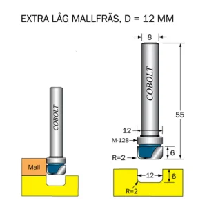 Cobolt Mallfräs med lager R=2 D=12 L=6 S=8 Snabb leverans