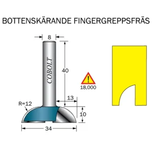 Fri frakt Cobolt Fingergreppsfräs D=34 L=10 R=12 S=8