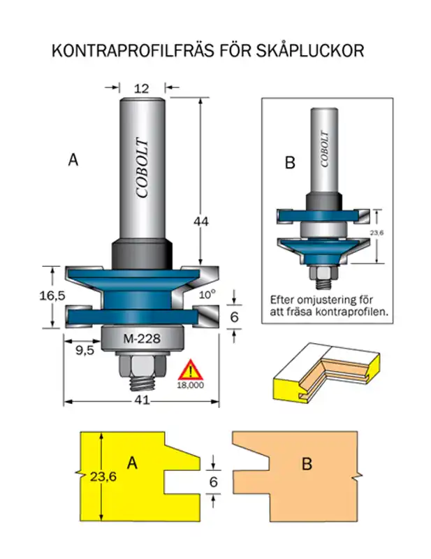 Cobolt Kontraprofilfräs 10° D=41 Not=6 S=12 Trygg betalning