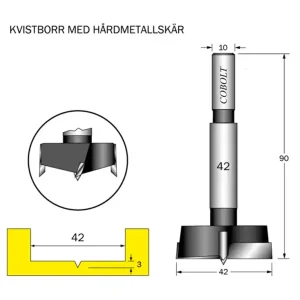 Cobolt HM Kvistborr D=42 S=10 TL=90 Outlet