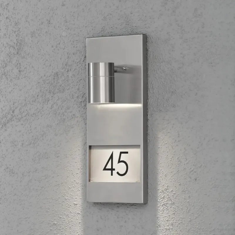 Populärt val Modena Vägglykta Med Husnummer GU10 230-240V IP44 Rostfritt Konstsmide