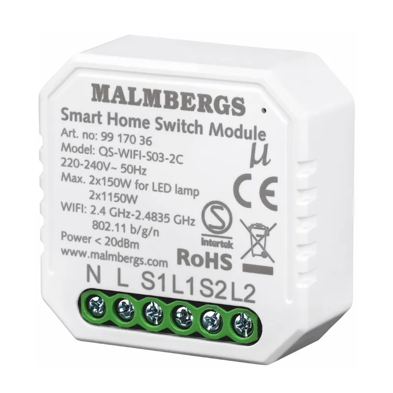 Wifi Smart Modul På/Av 2-Kanal, Kron, 230V, LED, Malmbergs 9917036 Nedsatt pris