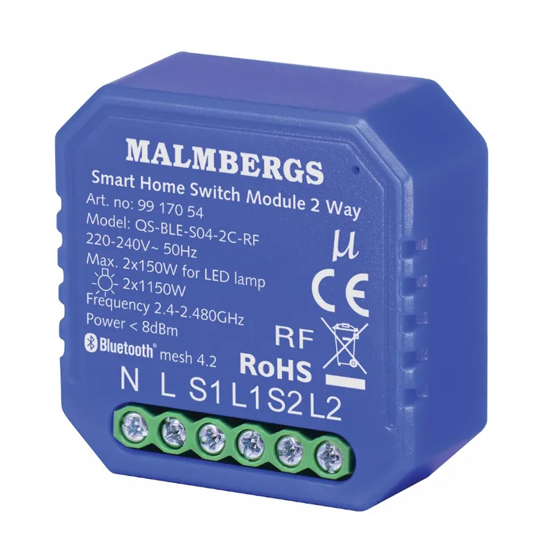 Bluetooth Smart Modul På/Av, 2-Kanal, Inklusive RF-Stöd, 230V, Malmbergs 9917054 Extra rabatt