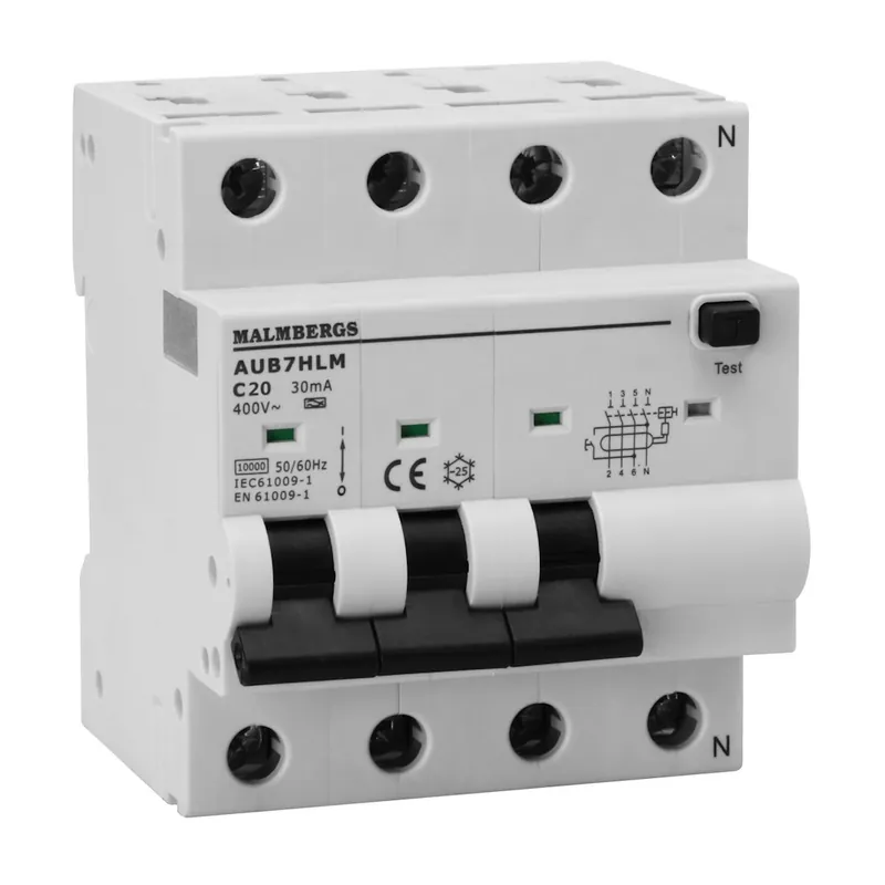 Personskyddsbrytare, A-Typ, 3P+N, 4 Moduler, C20A, 30mA, Malmbergs 2160539 Kundfavorit